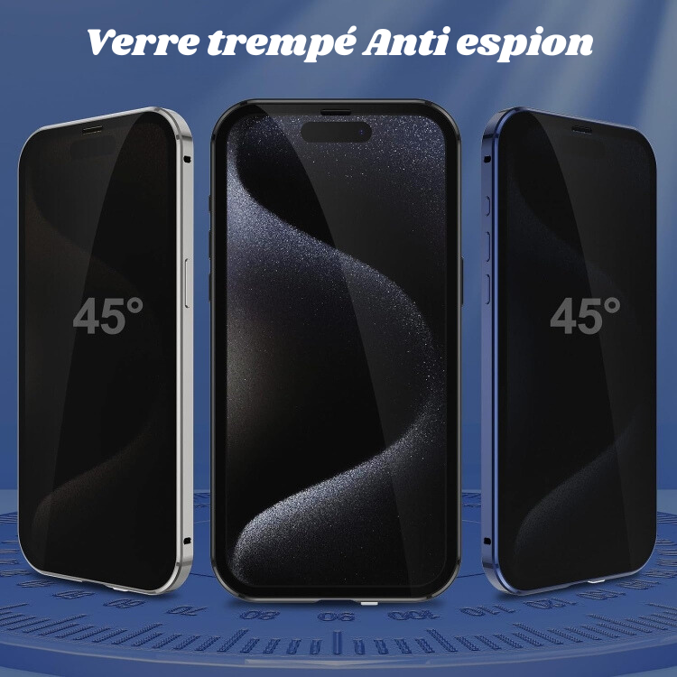 Coque IPhone 15 Pro Max en verre trempé double face magnétique anti-regard