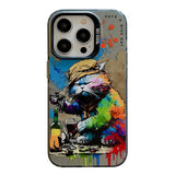 Coque iPhone 15 Pro Max Série de peinture à l'huile avec motif animal en PC + TPU