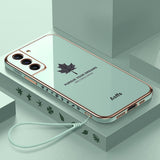 Coque 9D Plating Maple Leaf en silicone avec sangle Pour Samsung Galaxy S22 5G