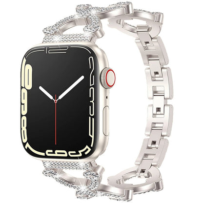 Bracelet en diamant avec chaîne en métal pour Apple Watch Series 9,8,7 41 mm / 45mm SE 2 &SE 40 mm