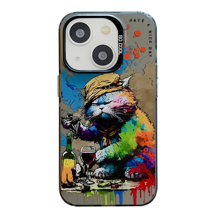 Coque peinture à l'huile avec motif animal en PC + TPU pour iPhone 14