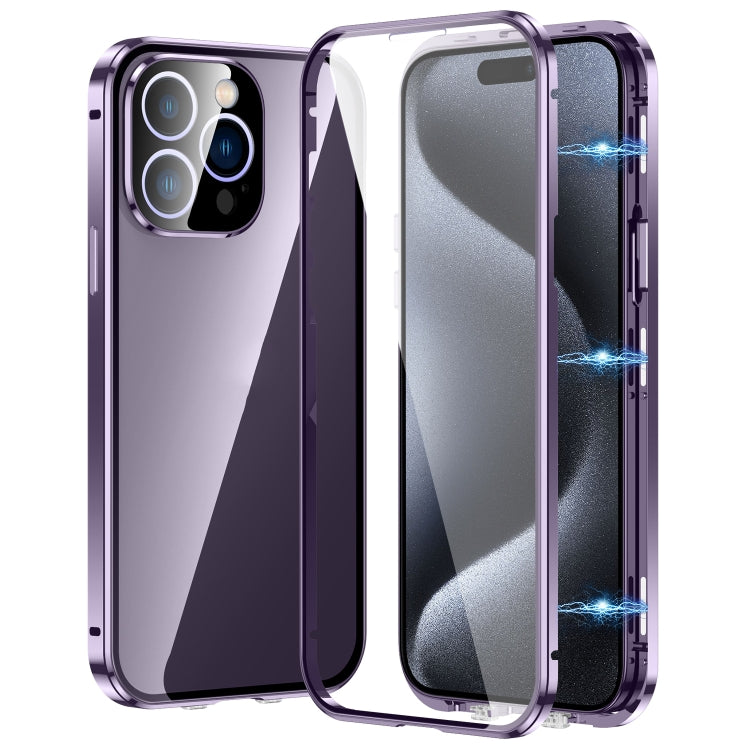 Coque en verre trempé HD à double boucle magnétique pour iPhone 15 Pro