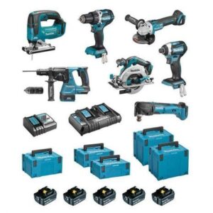 Ensemble de 7 machines 18V + 5 batteries + 5 Makpac DLX7014PTJ MAKITA
